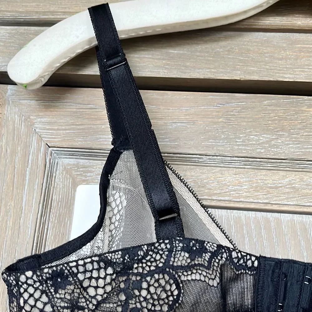 Wacoal Take The Plunge Underwire Bra Black Lace 34 DD New